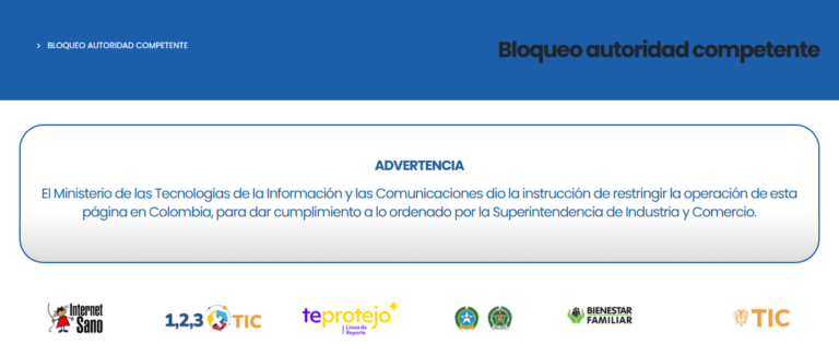 Ejemplo de la página de bloqueo por orden de autoridad competente