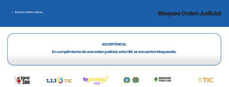 Ejemplo de la página de bloqueo por orden judicial